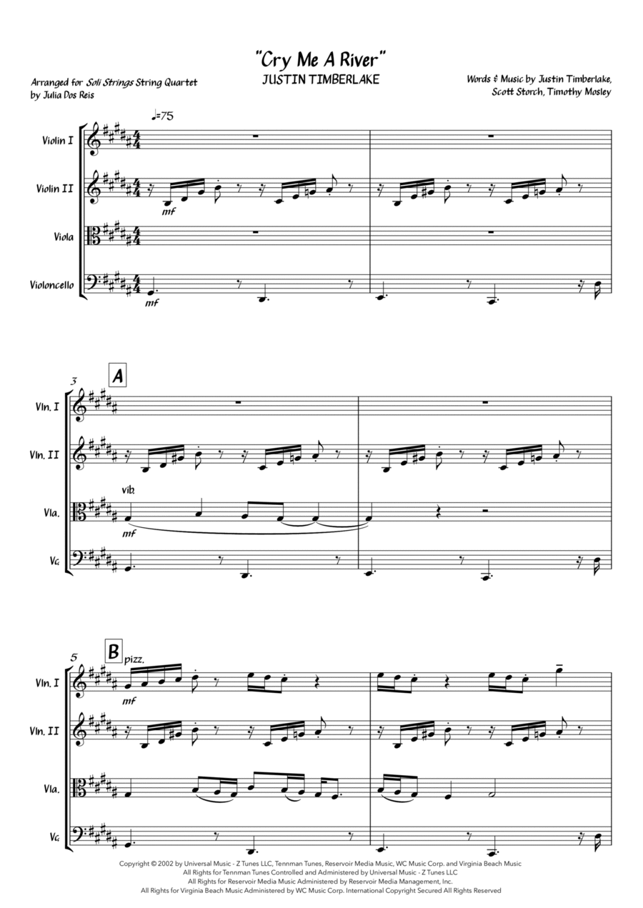 Cry Me A River String Quartet scores gallery preview page 1