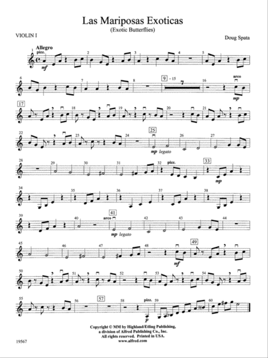 Las Mariposas Exoticas: 1st Violin String Orchestra scores gallery preview page 1