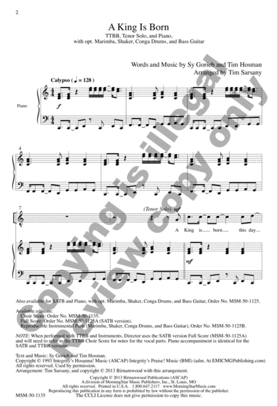 A King Is Born (Choral Score) TTBB scores gallery preview page 2