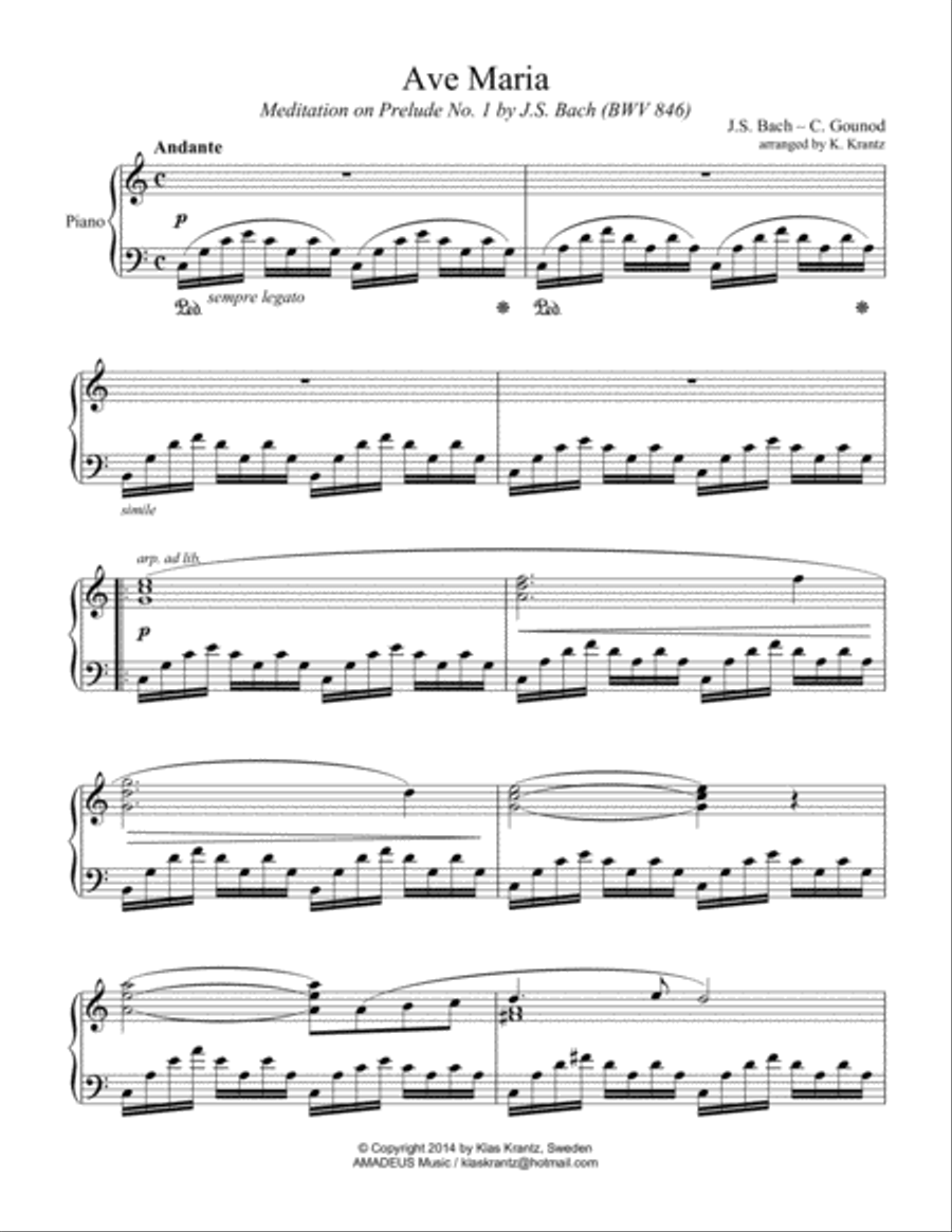 Ave Maria (Bach-Gounod) for piano solo (+ voice part) Small Ensemble scores gallery preview page 2