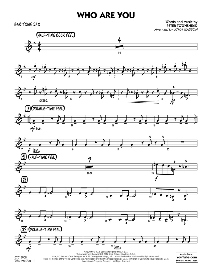 Who Are You - Baritone Sax Jazz Ensemble scores gallery preview page 1