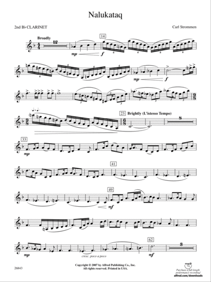 Nalukataq: 2nd B-flat Clarinet Concert Band scores gallery preview page 1