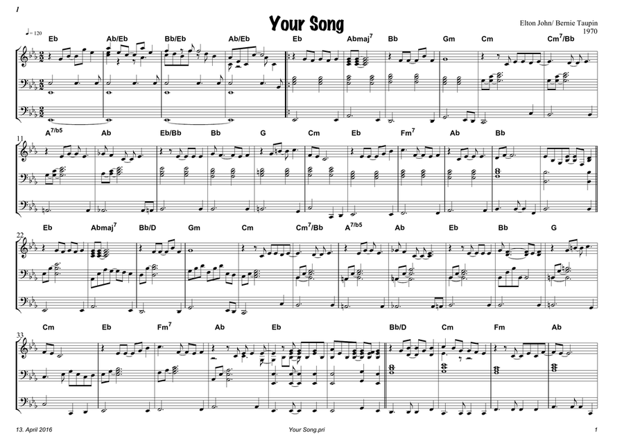 Your Song Piano scores gallery preview page 1