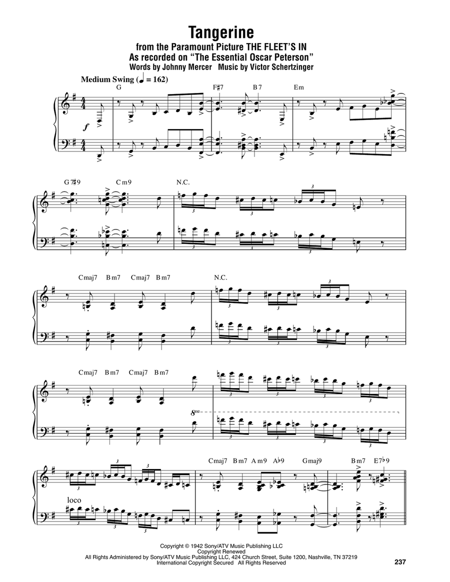 Tangerine Tangerine Piano scores gallery preview page 1