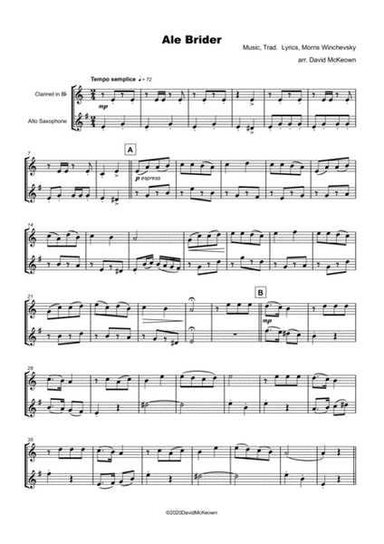 Ale Brider, Jewish Klezmer song for Clarinet and Alto Saxophone Duet