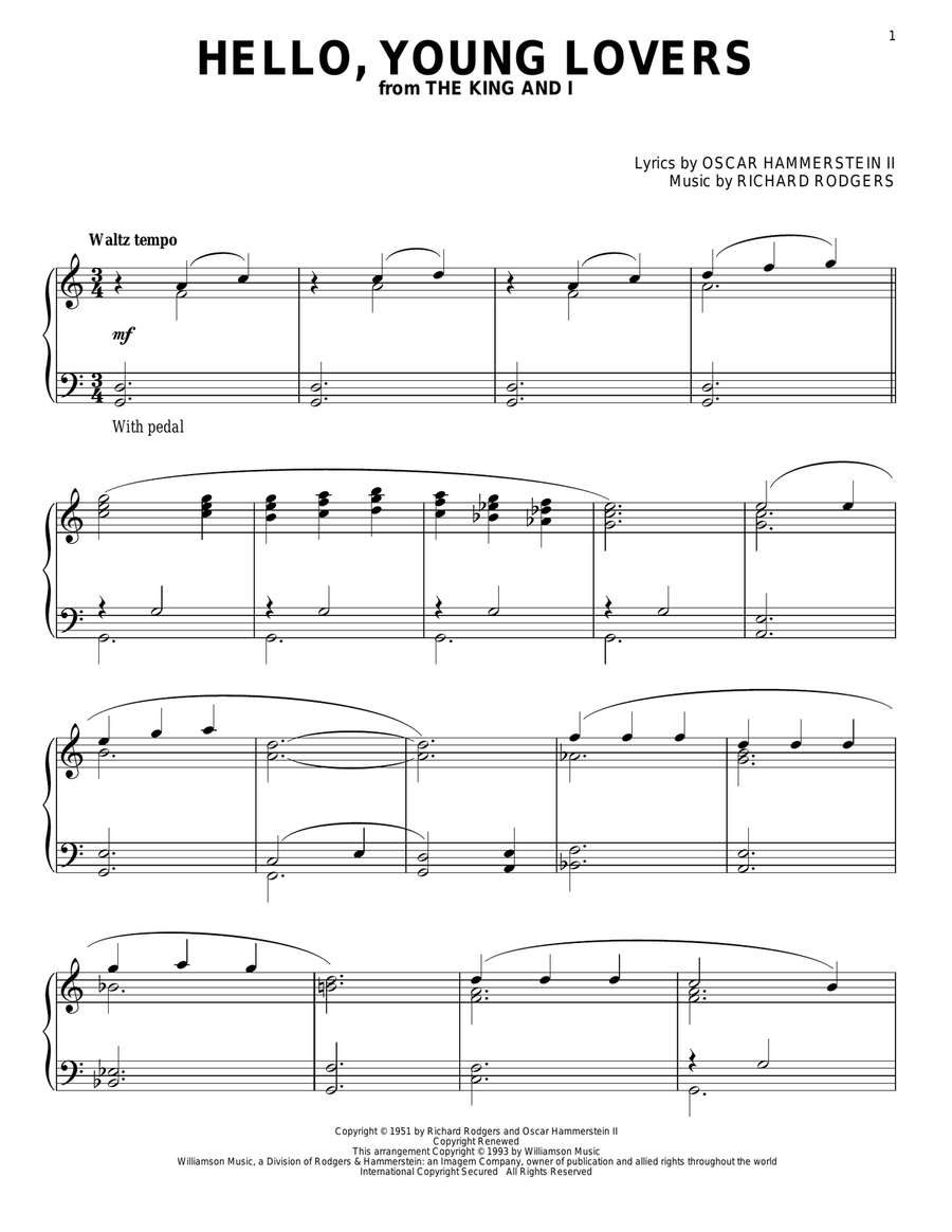 Hello, Young Lovers Hello, Young Lovers Piano Solo scores gallery preview page 1