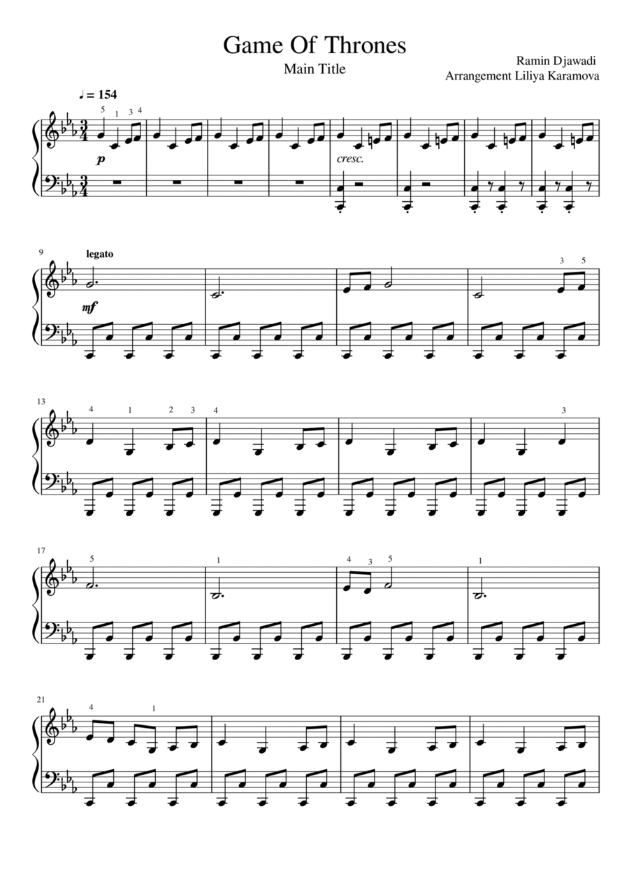 Game Of Thrones Game Of Thrones Piano Solo scores gallery preview page 1