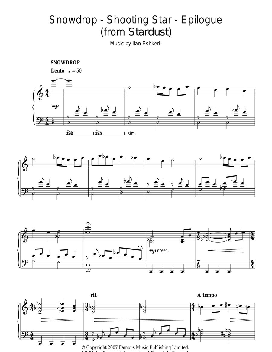 Snowdrop / Shooting Star / Epilogue Piano Solo scores gallery preview page 1
