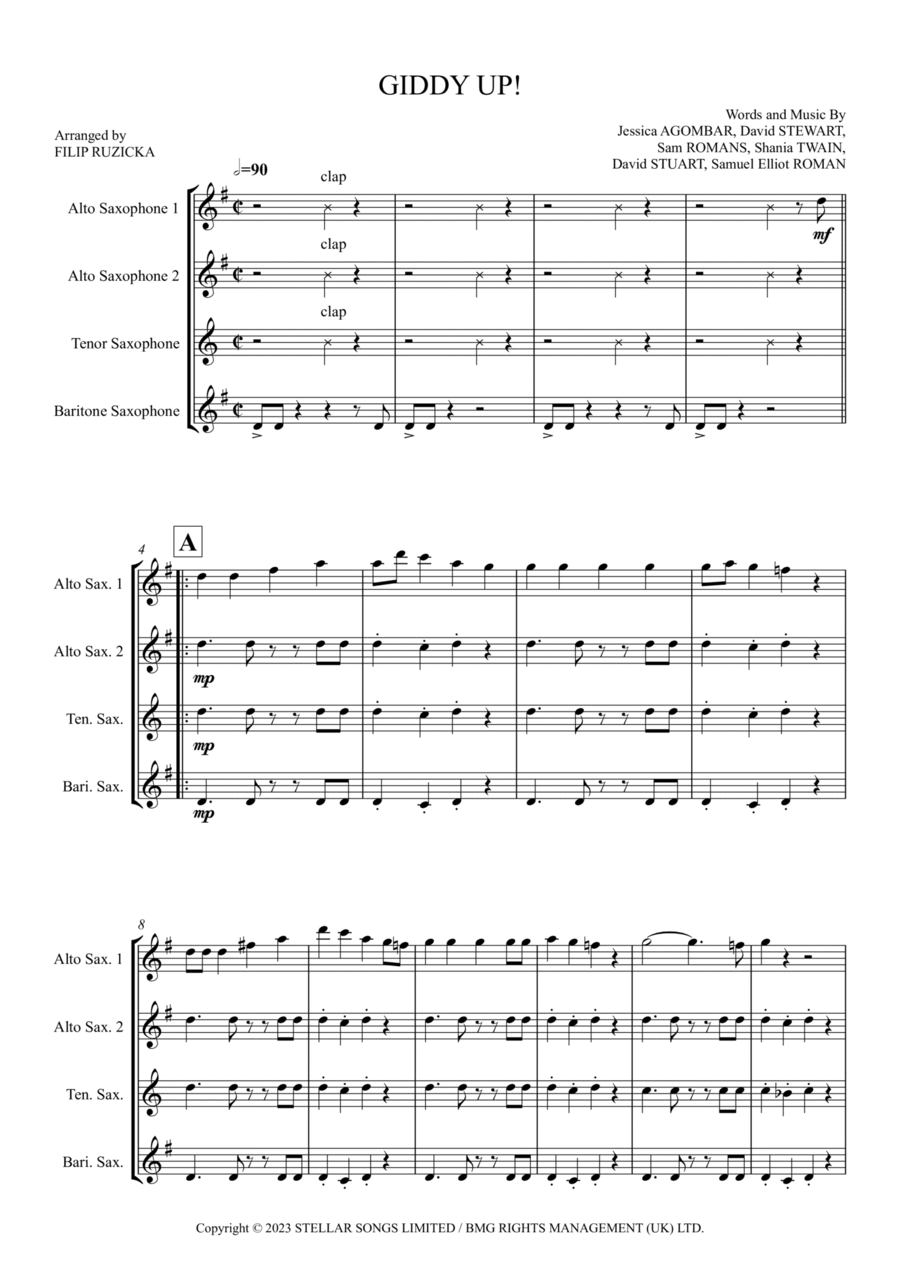 Giddy Up! Giddy Up! Saxophone Quartet scores gallery preview page 1
