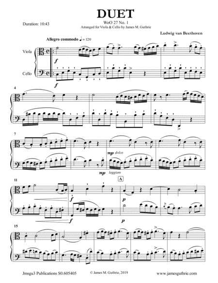 Beethoven: Three Duets WoO 27 for Viola & Cello image number null
