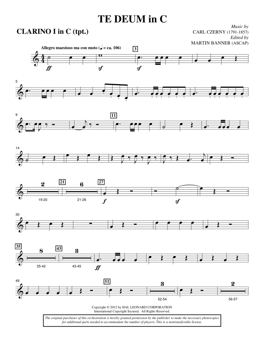 Te Deum In C - Trumpet 1 in C Choir scores gallery preview page 1