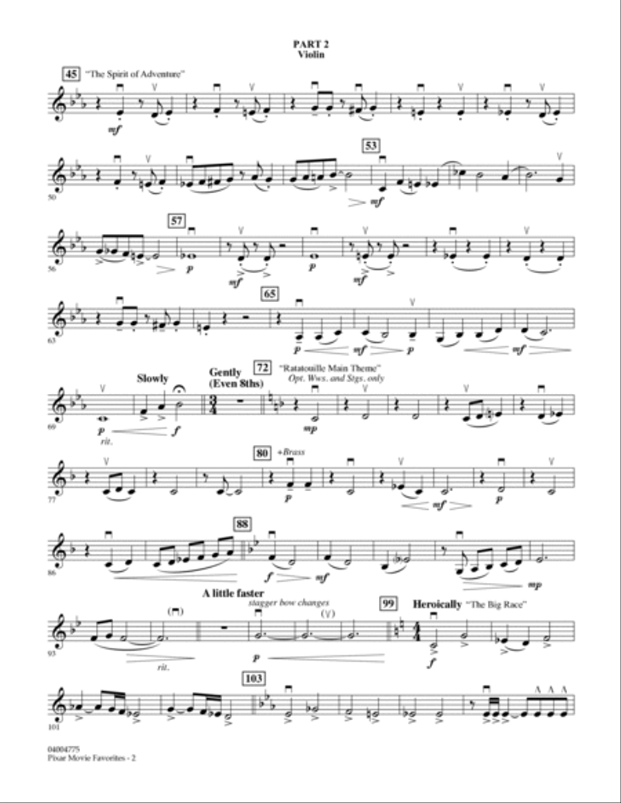 Pixar Movie Favorites - Pt.2 - Violin Concert Band scores gallery preview page 2