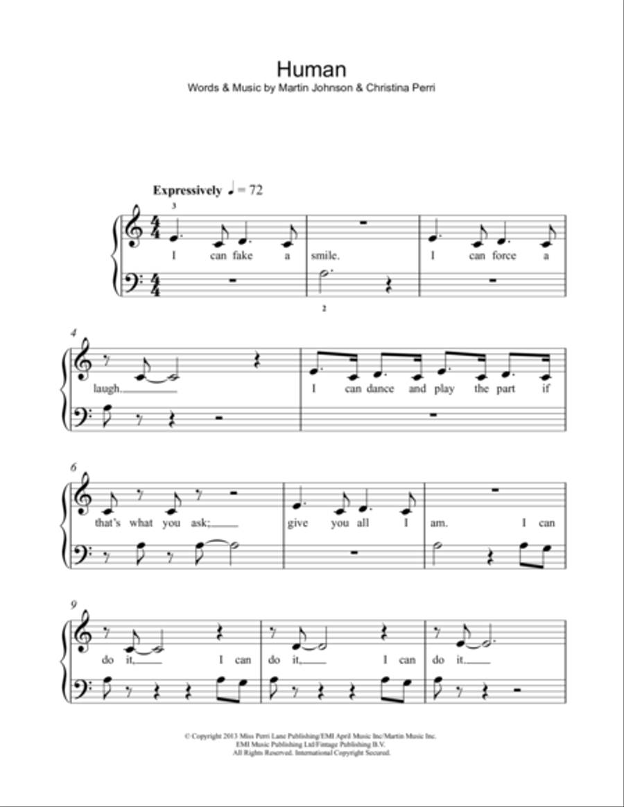 Human Easy Piano scores gallery preview page 1