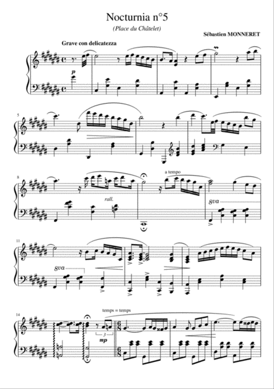 Nocturnia No5 Place Du Châtelet Piano Solo scores gallery preview page 1