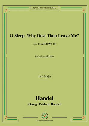 Book cover for Handel-O sleep,why dost thou leave me?(HWV 58,Act II,Sc.2 No.35),from 'Semele,HWV 58',in E Major, fo