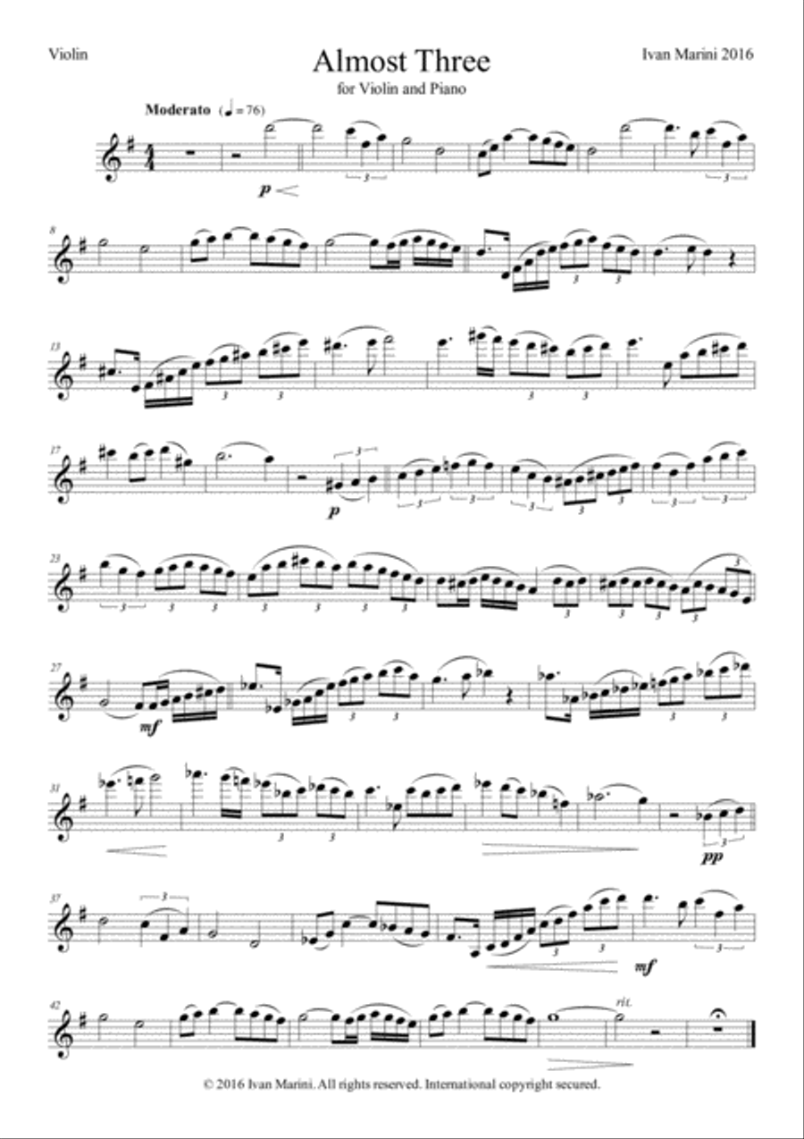 ALMOST THREE - for Violin and Piano Violin Solo scores gallery preview page 2