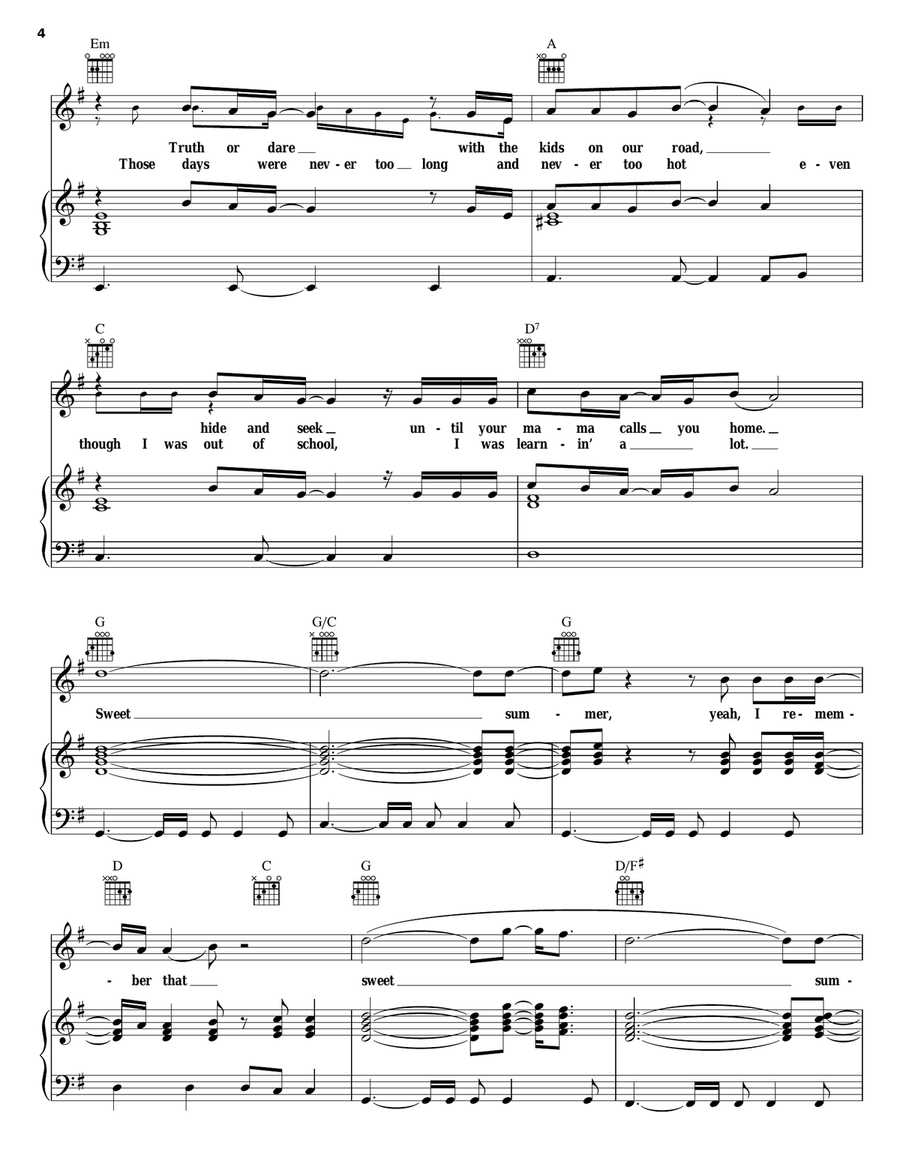 Sweet Summer Piano, Vocal, Guitar scores gallery preview page 4