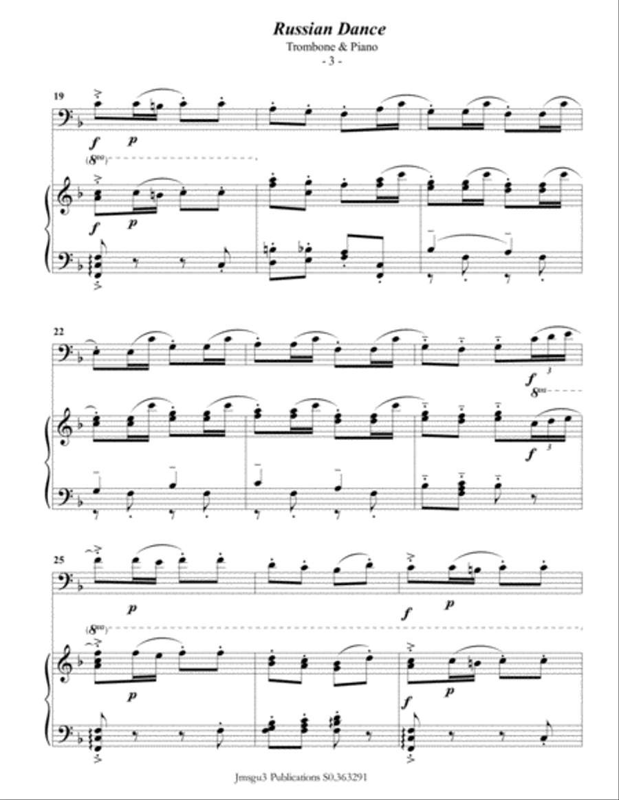 Tchaikovsky: Russian Dance from Nutcracker Suite for Trombone & Piano Piano scores gallery preview page 4