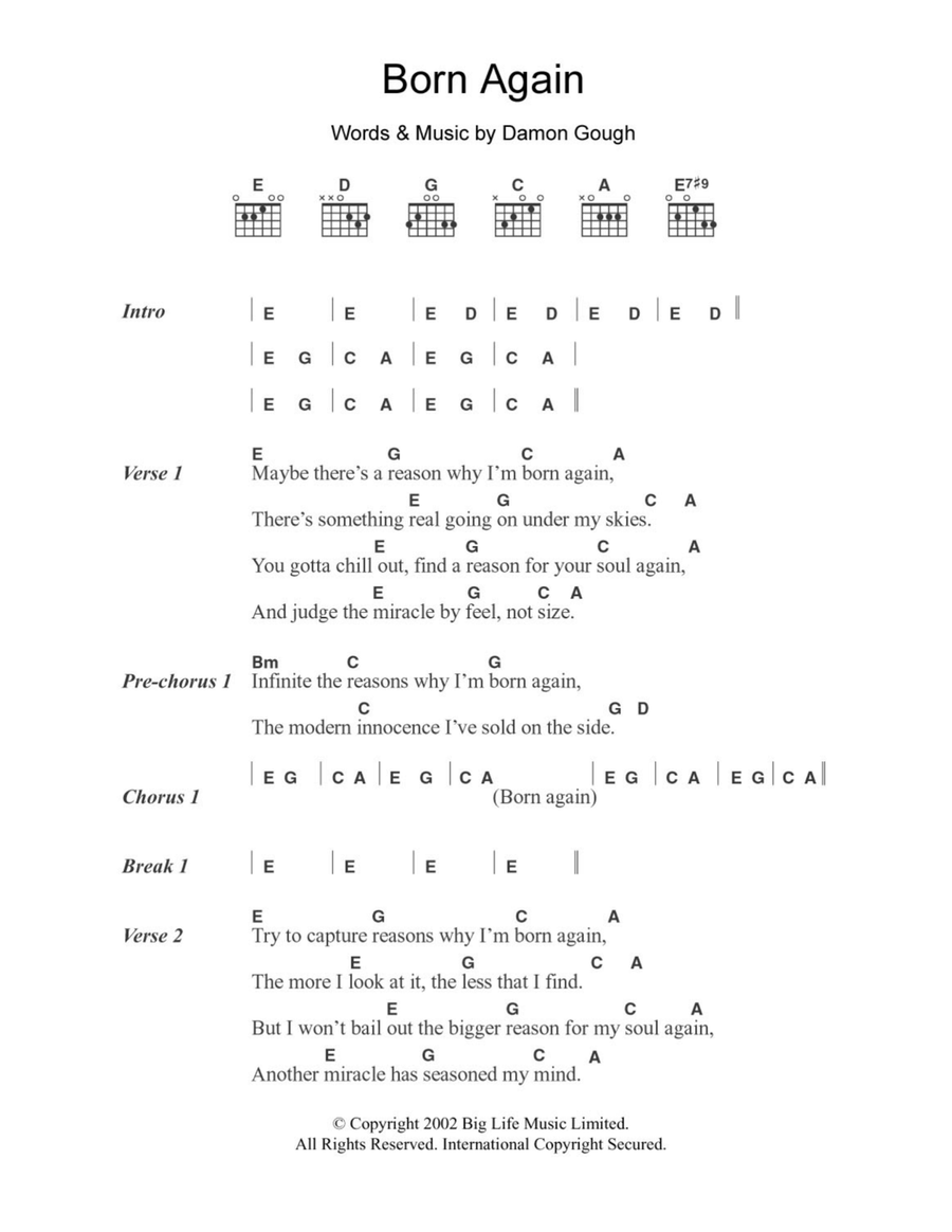 Born Again Easy Guitar scores gallery preview page 1