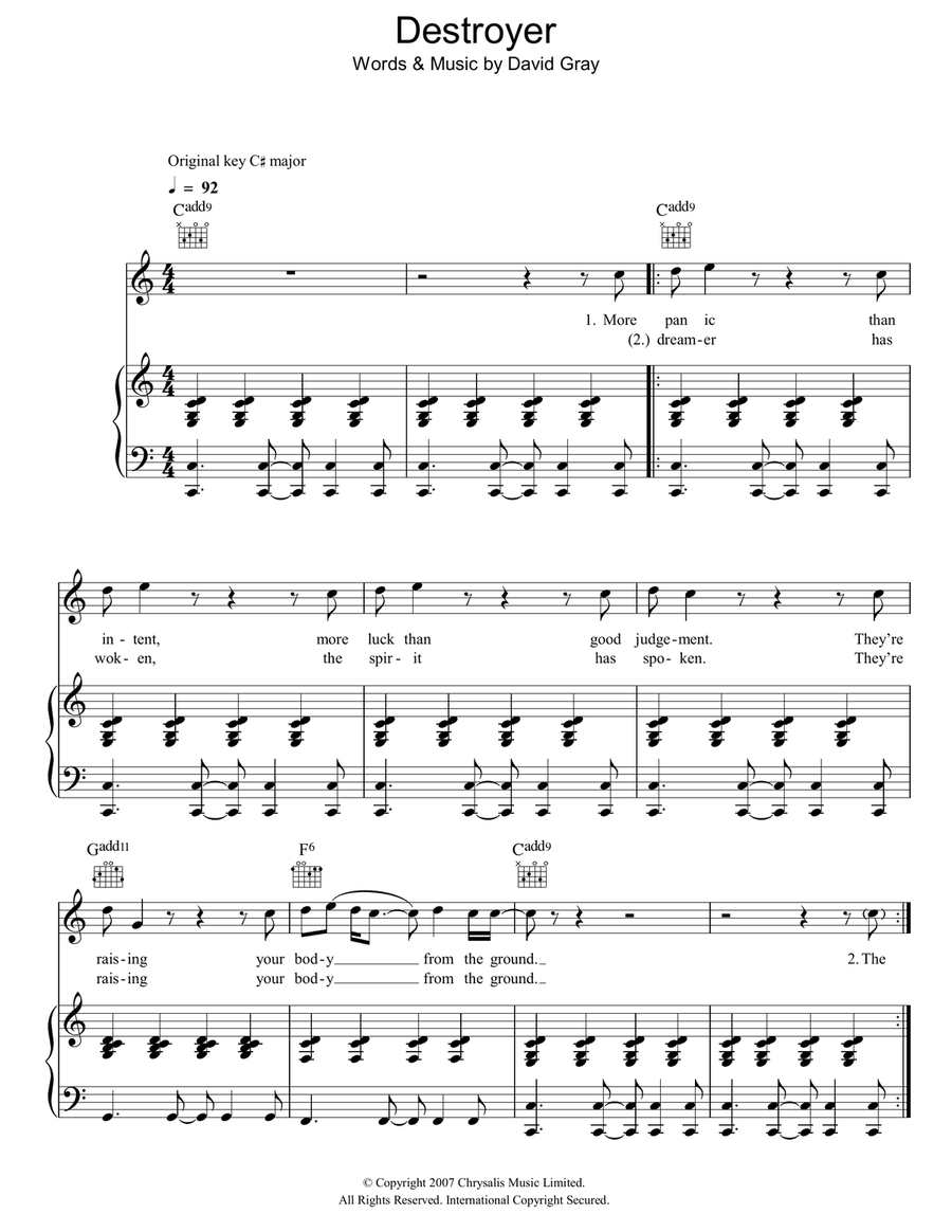 Destroyer Piano, Vocal, Guitar scores gallery preview page 1