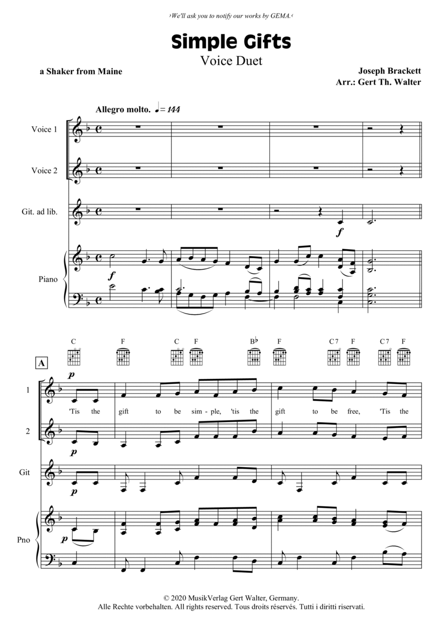 Simple Gifts Vocal Duet scores gallery preview page 1