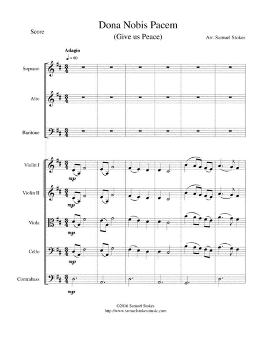 Dona Nobis Pacem (Give Us Peace) - for beginning string orchestra and SAB choir 3-Part scores gallery preview page 1