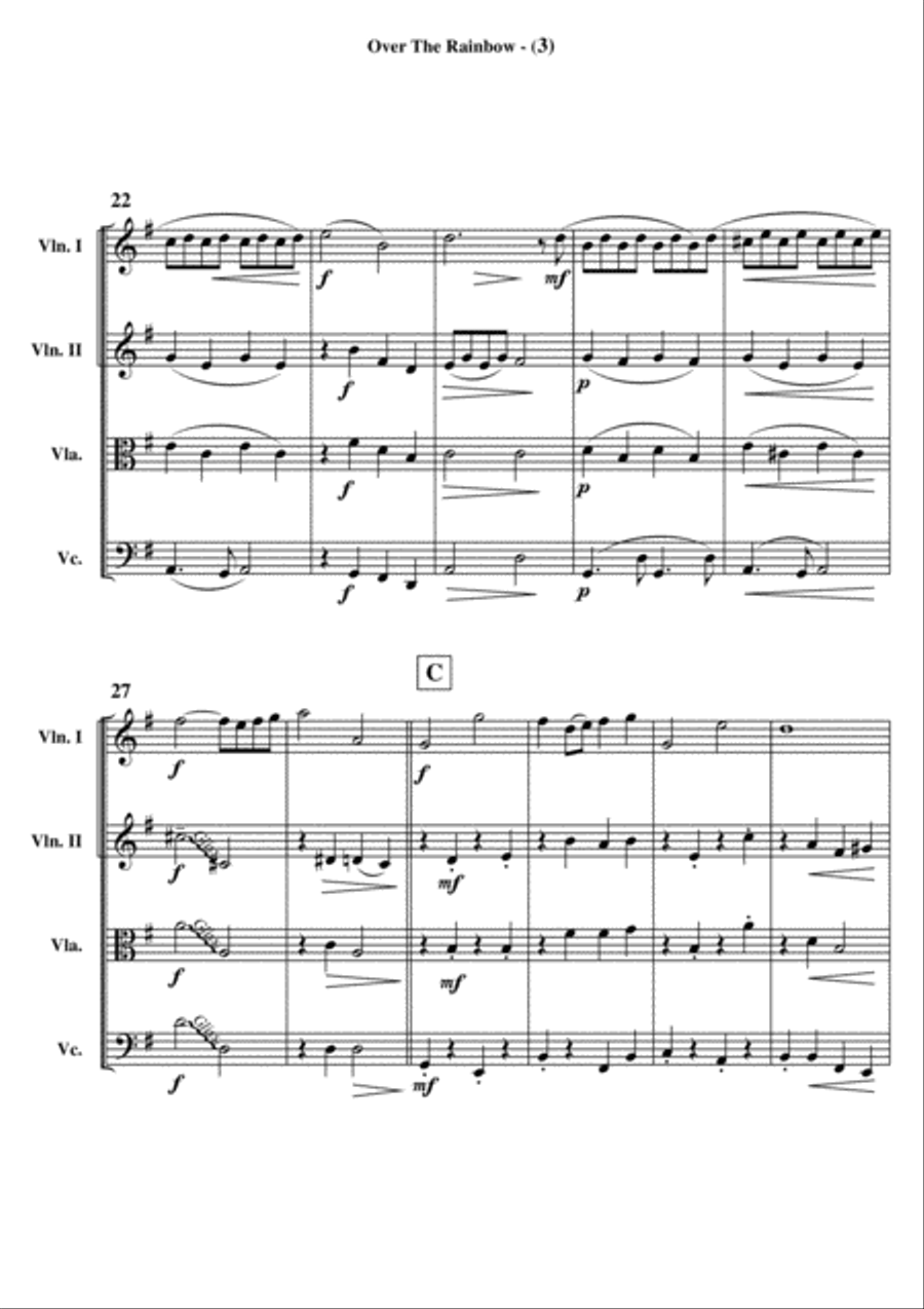Over The Rainbow (from The Wizard Of Oz) String Quartet scores gallery preview page 3