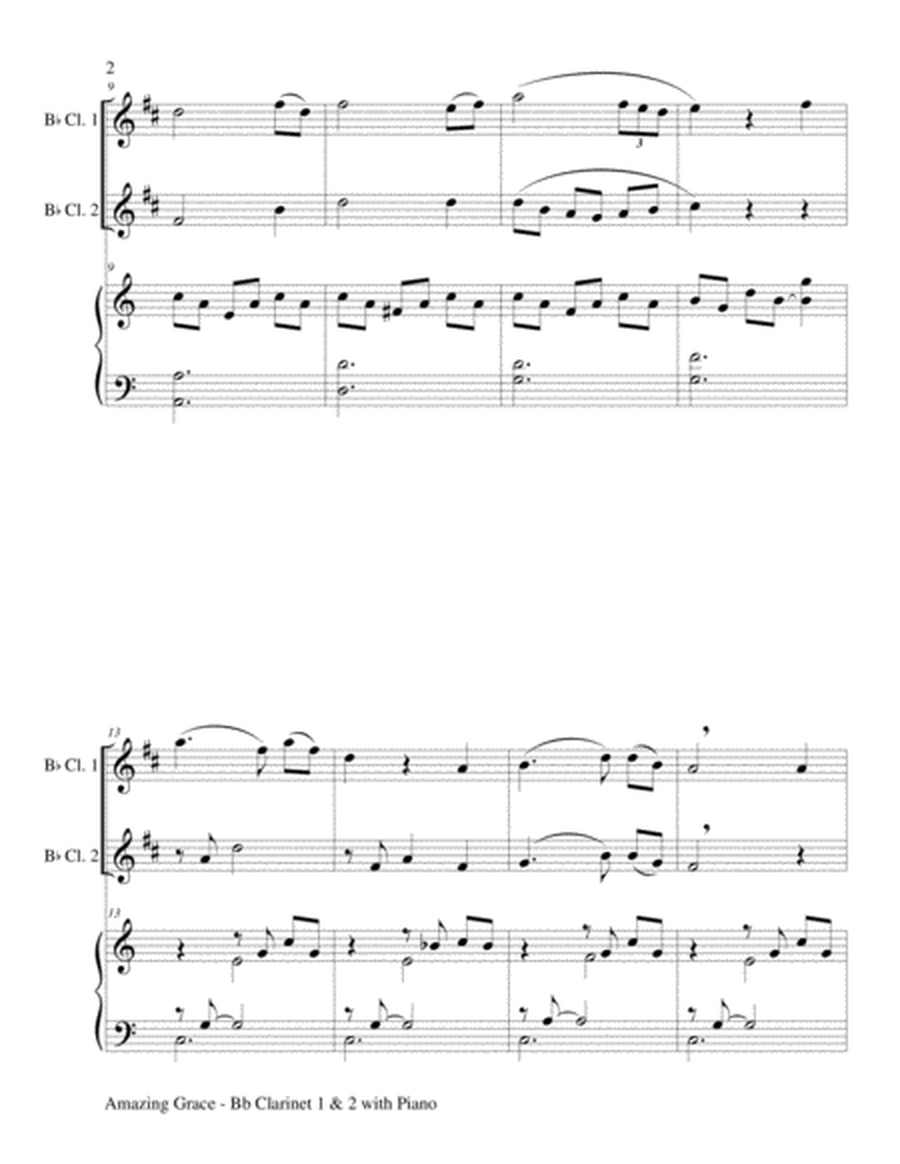 AMAZING GRACE (Bb Clarinet 1 & 2 with Piano - Score & Parts included) image number null