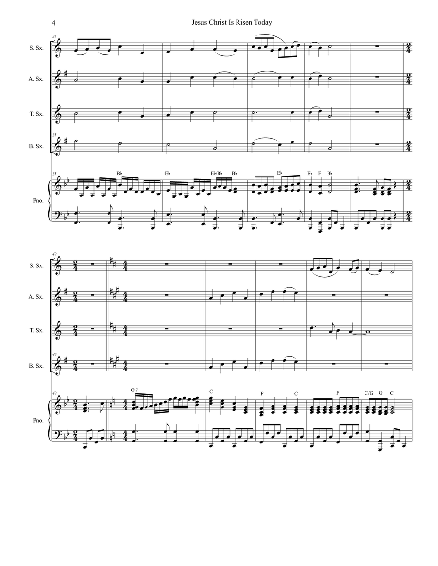 Jesus Christ Is Risen Today (for Saxophone Quartet and Piano) Jesus Christ Is Risen Today (for Saxophone Quartet and Piano) Woodwind Ensemble scores gallery preview page 5