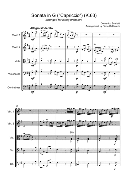 Sonata in G ("Capriccio") (K.63) by Scarlatti - arranged for string orchestra image number null