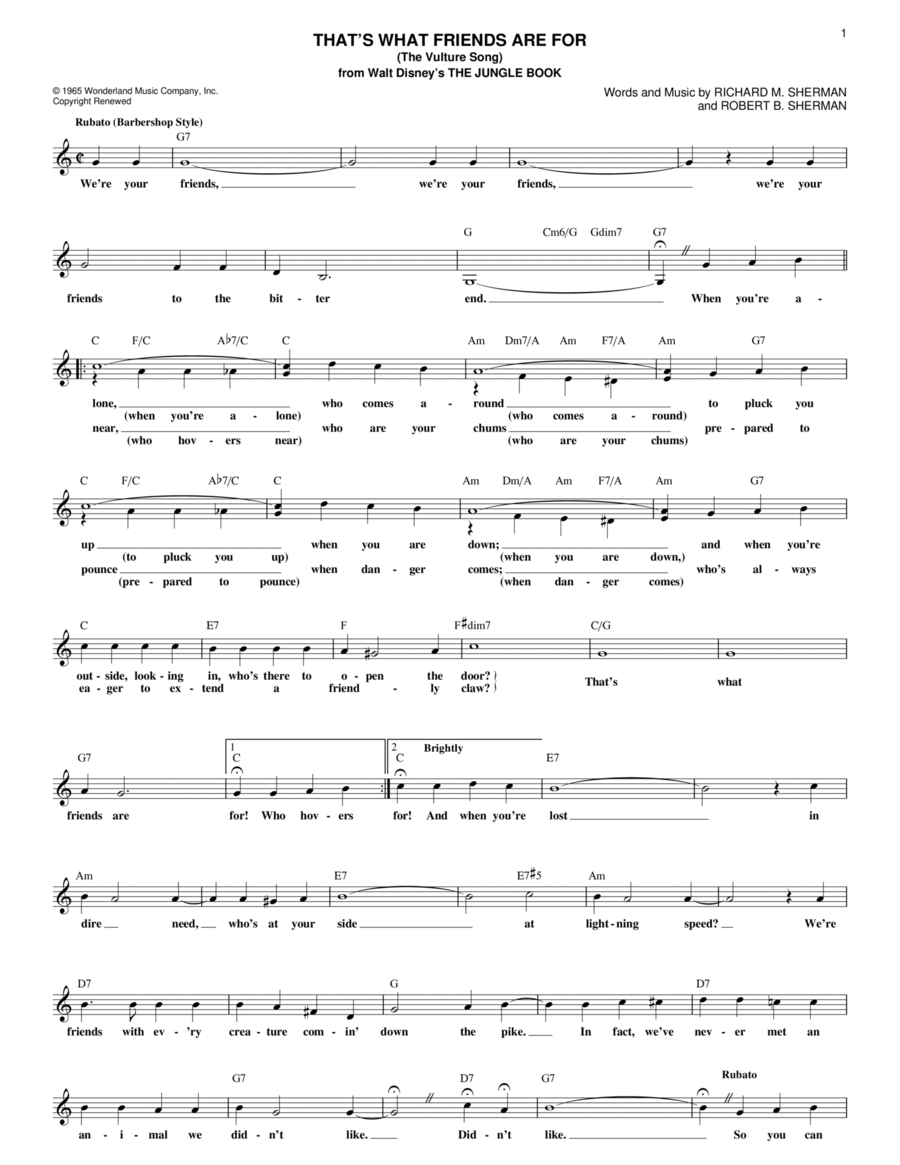 That's What Friends Are For (The Vulture Song) (from The Jungle Book) Guitar scores gallery preview page 1