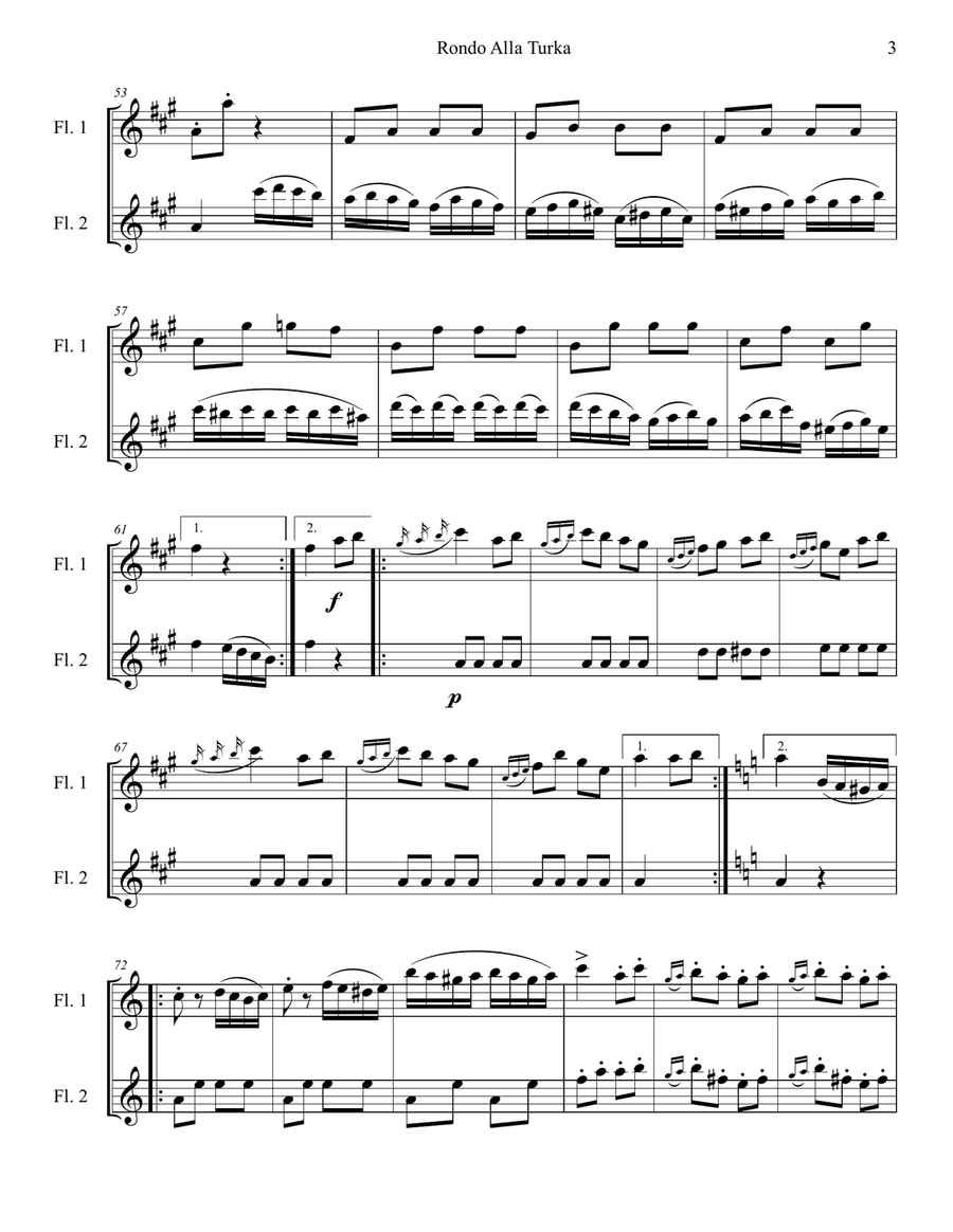 Rondo Alla Turka (Flute Duet) Flute Duet scores gallery preview page 3