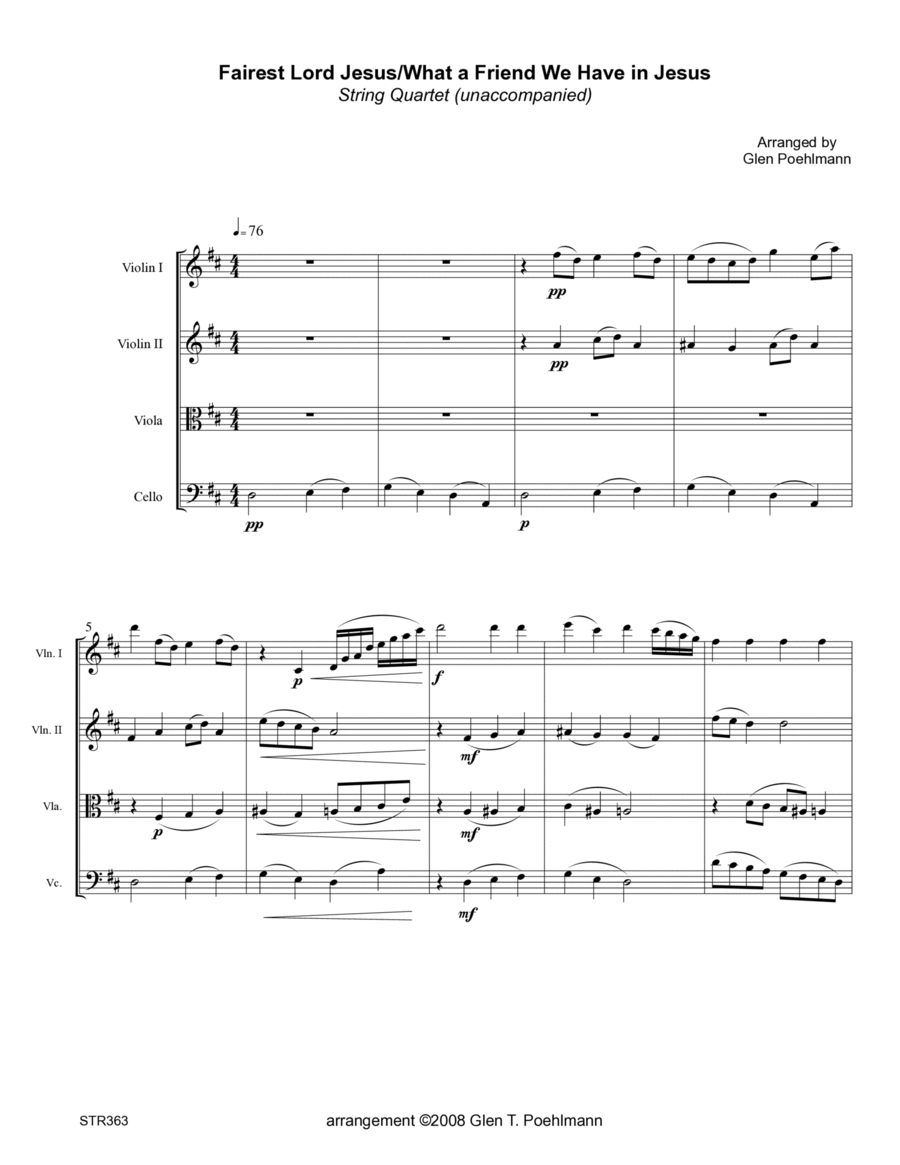 FAIREST LORD JESUS/WHAT A FRIEND WE HAVE IN JESUS - String Quartet (unaccompanied) A Cappella scores gallery preview page 1