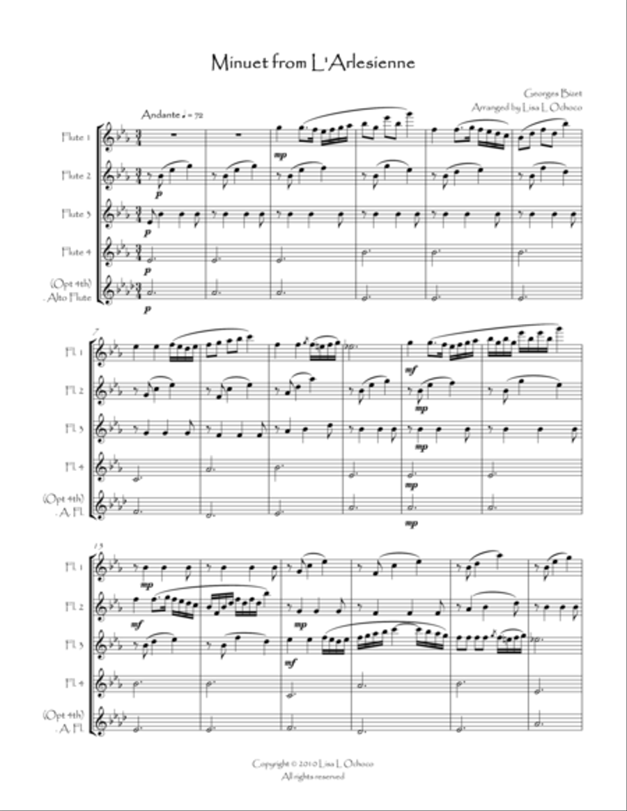 Minuet from L'Arlesienne for Flute Quartet Flute Quartet scores gallery preview page 2