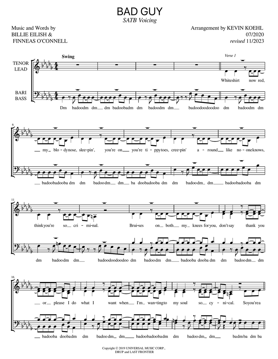 Bad Guy 4-Part scores gallery preview page 1