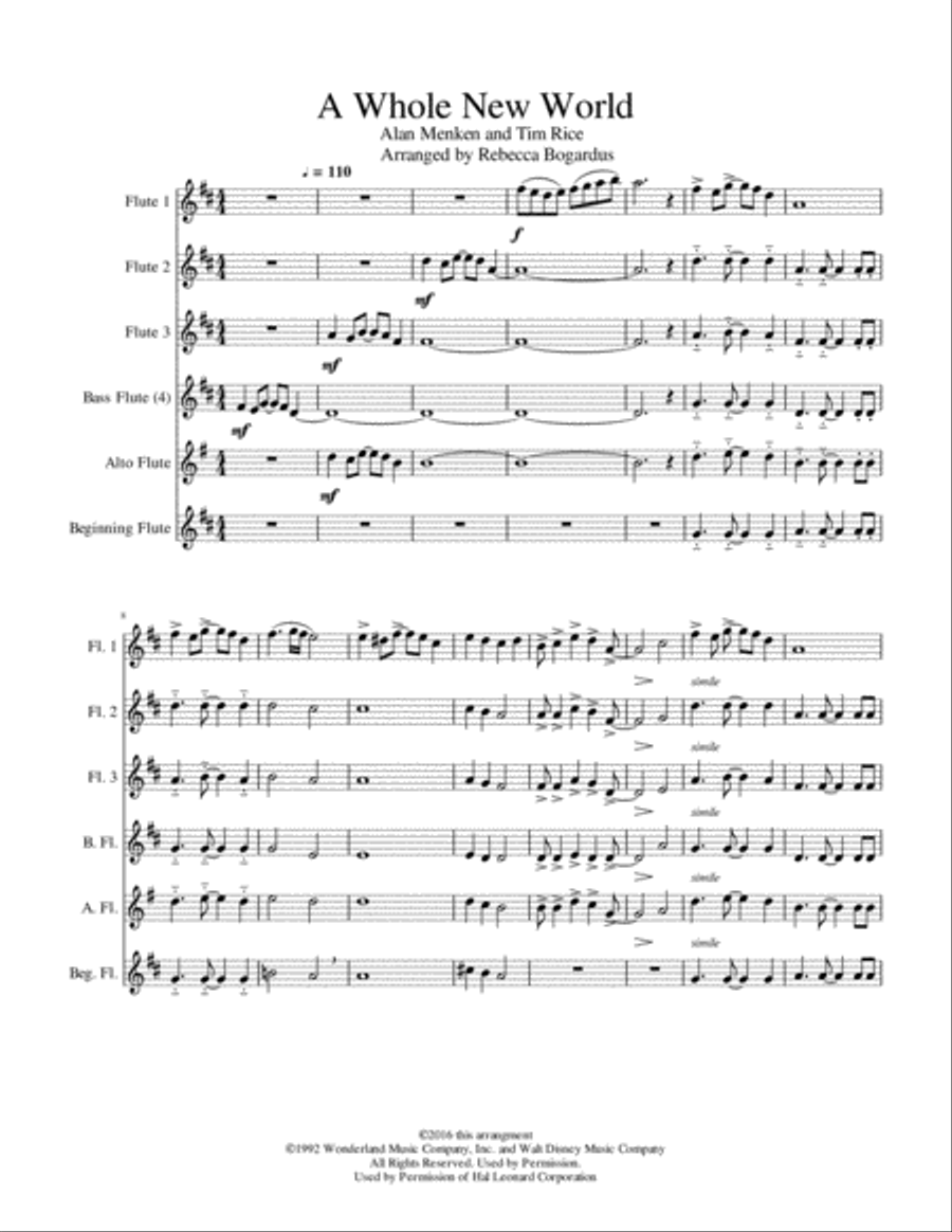 A Whole New World (from 'Aladdin') Woodwind Quartet scores gallery preview page 3