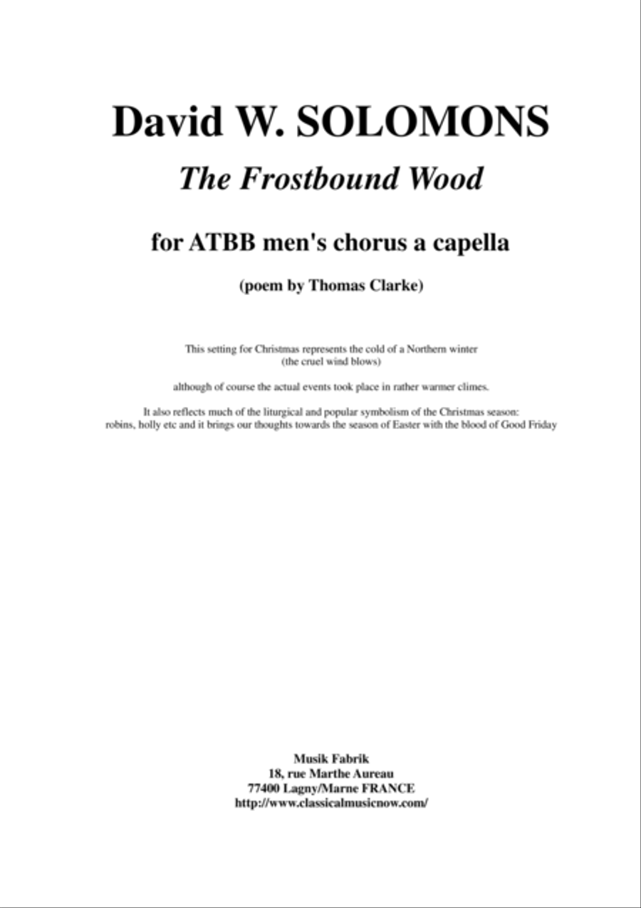 David W. Solomons - The Frostbound Wood for ATBB men's chorus a capella A Cappella scores gallery preview page 1