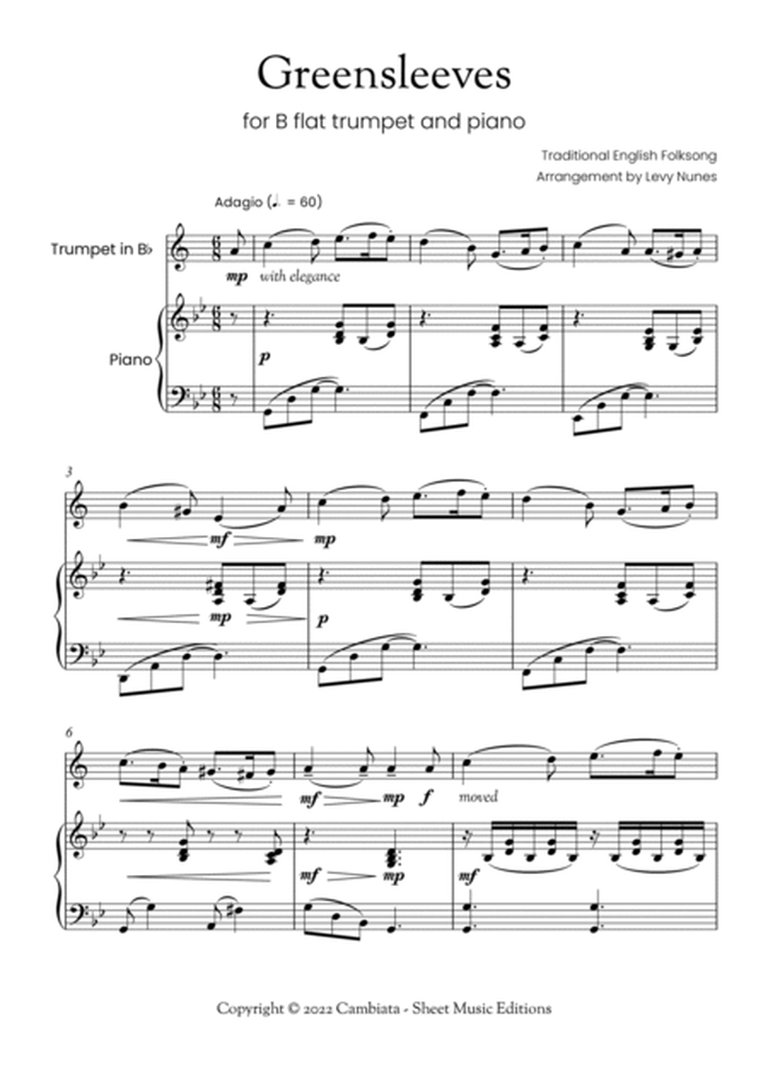 Greensleeves - for solo trumpet (Bb) and piano accompaniment (Easy) image number null