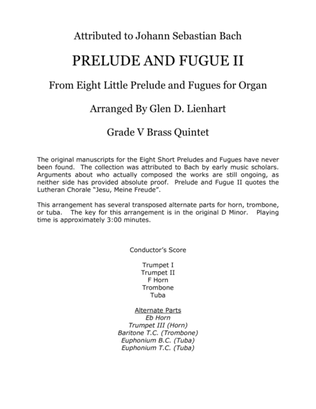 Book cover for Prelude and Fugue II (Brass Quintet)