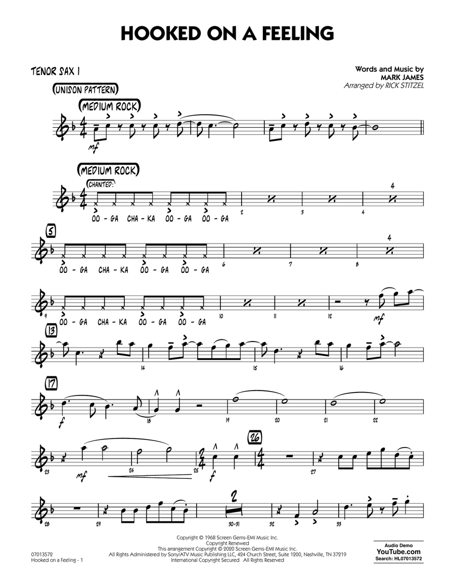 Hooked On A Feeling (arr. Rick Stitzel) - Tenor Sax 1 Jazz Ensemble scores gallery preview page 1