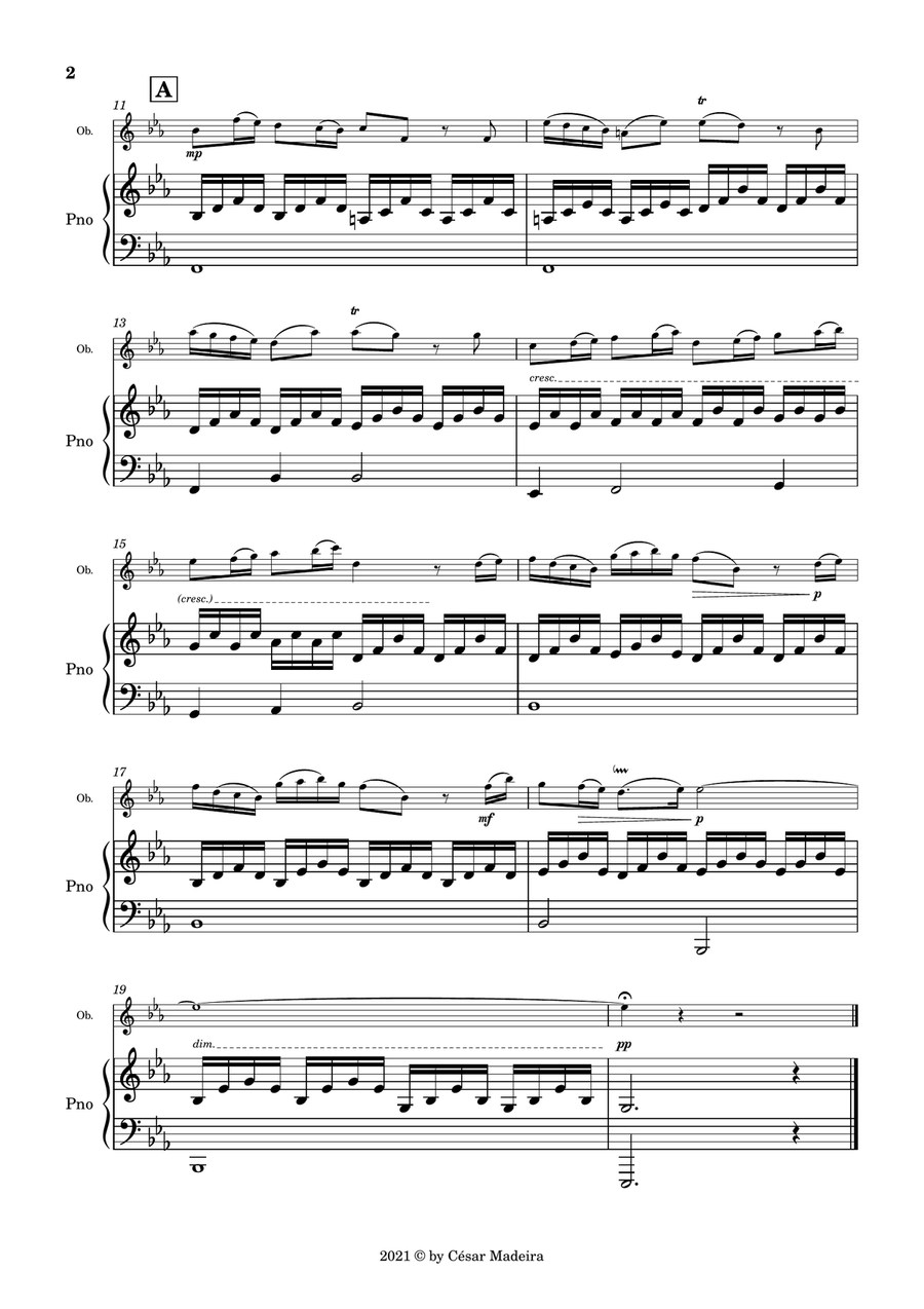 Winter by Vivaldi - Oboe and Piano - II. Largo (Full Score and Parts) Chamber Music scores gallery preview page 3
