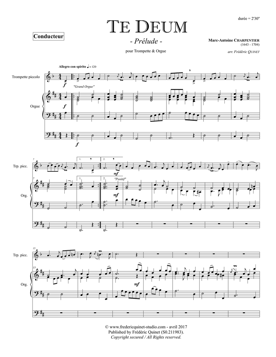 Te Deum, Prelude for trumpet & organ Trumpet Duet scores gallery preview page 3