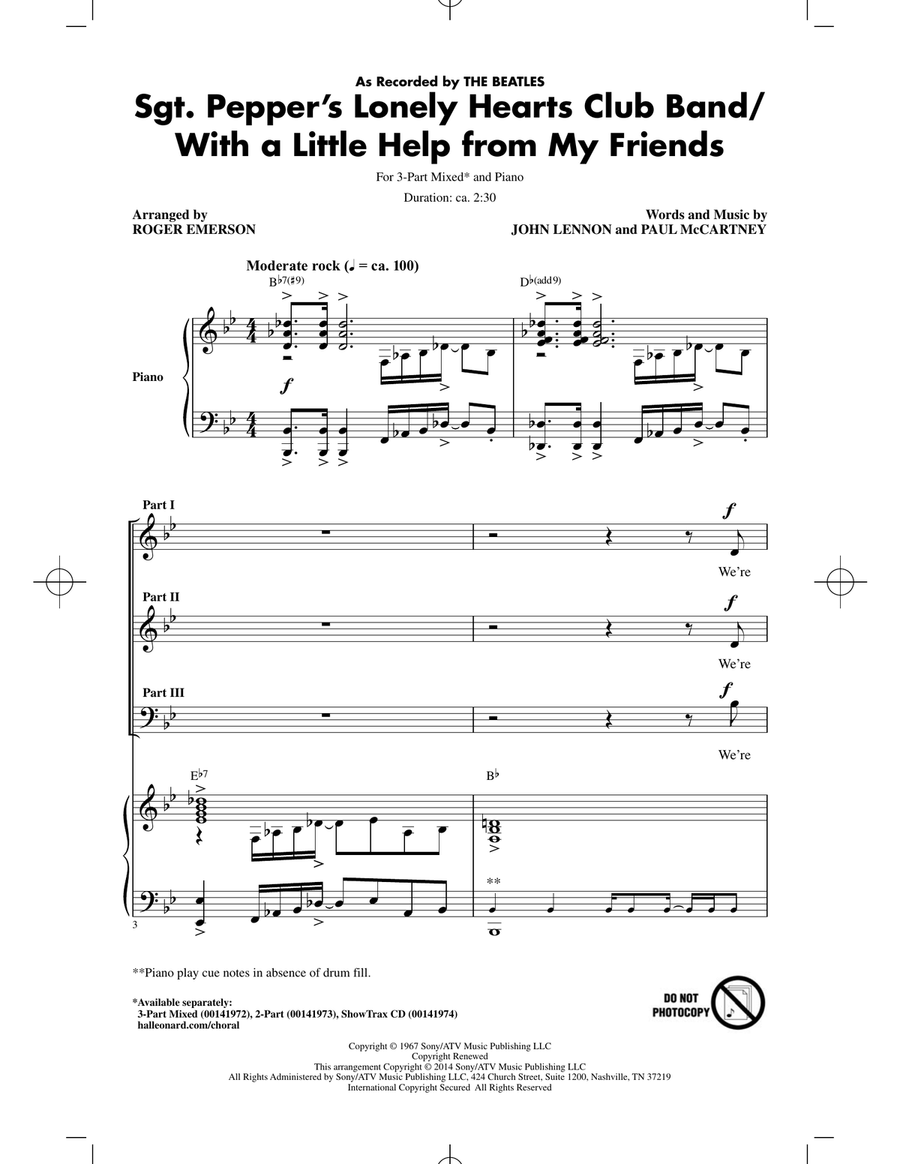 Sgt. Pepper's Lonely Hearts Club Band 3-Part scores gallery preview page 1