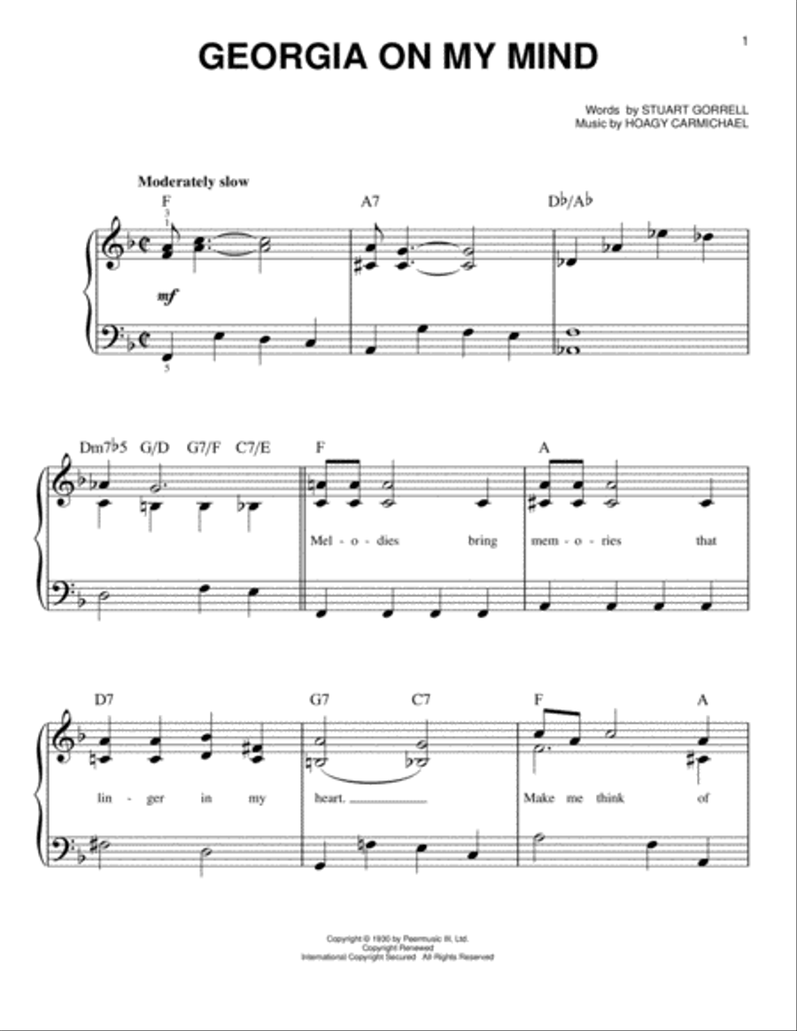 Georgia On My Mind Easy Piano scores gallery preview page 1