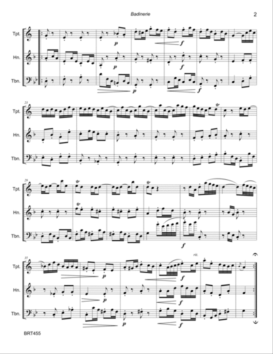 BADINERIE - BRASS TRIO (unaccompanied) from J.S. Bach's Orchestral Suite #2 in B minor Brass Trio scores gallery preview page 2