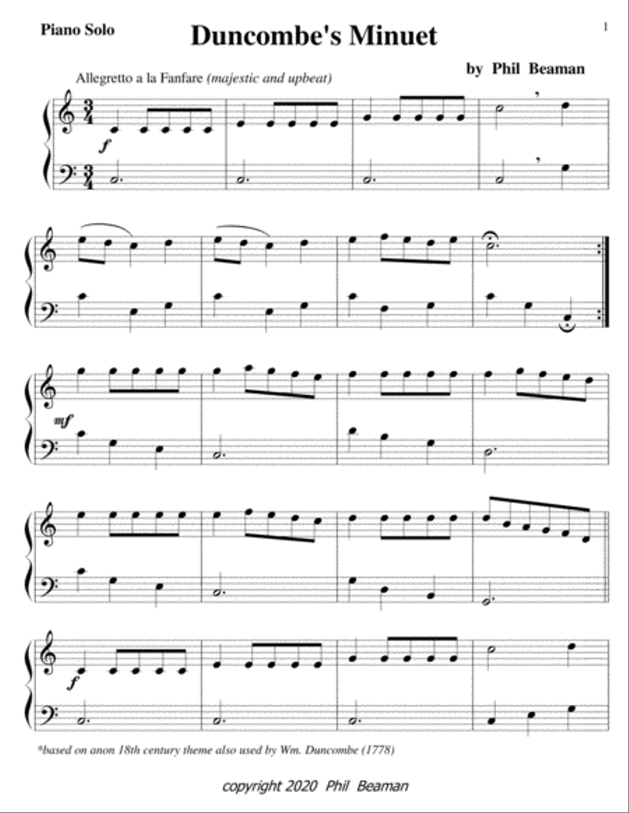 Duncombe's Minuet-piano solo Piano Method scores gallery preview page 1