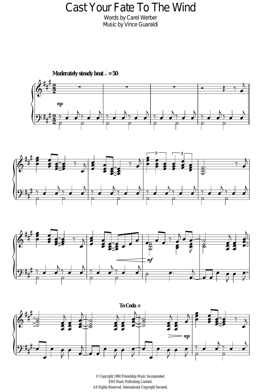 Cast Your Fate To The Wind Piano Solo scores gallery preview page 1
