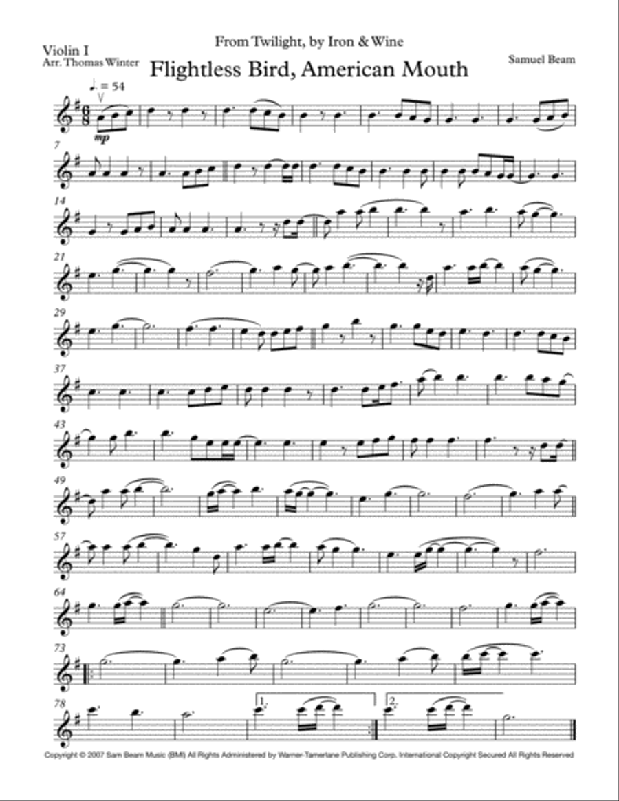 Flightless Bird, American Mouth String Quartet scores gallery preview page 1