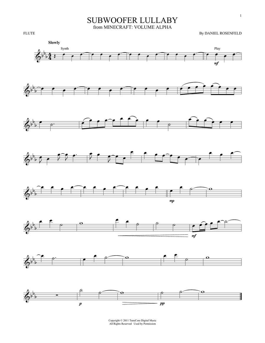 Subwoofer Lullaby (from Minecraft) Flute Solo scores gallery preview page 1