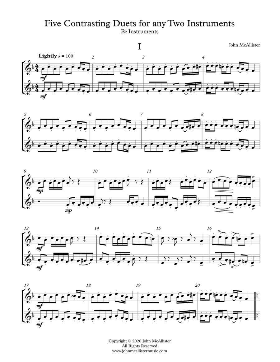 5 Duets For Any Two Band Instruments (Bb Treble Transposition) Small Ensemble scores gallery preview page 1